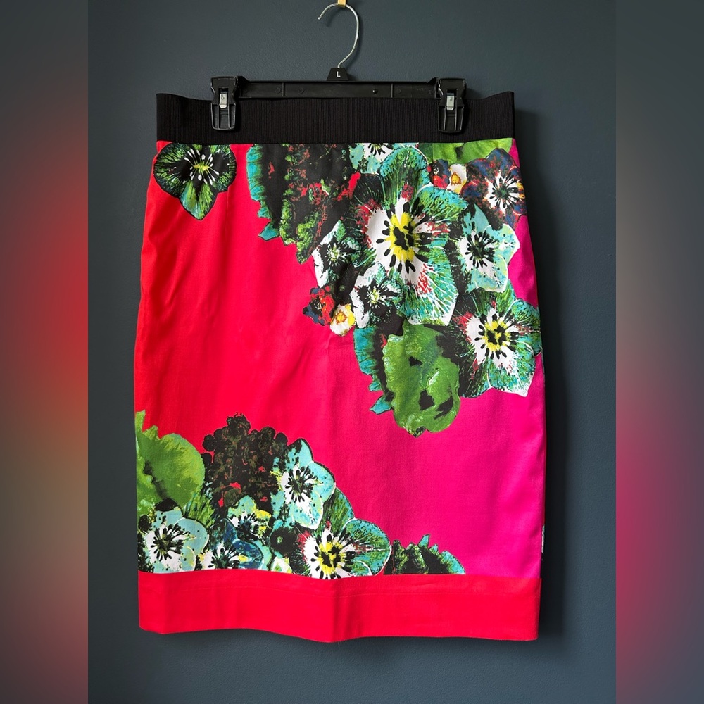 Carlisle Pink Green Floral Pencil Skirt, Size 12, Luxe Statement Cocktail Skirt